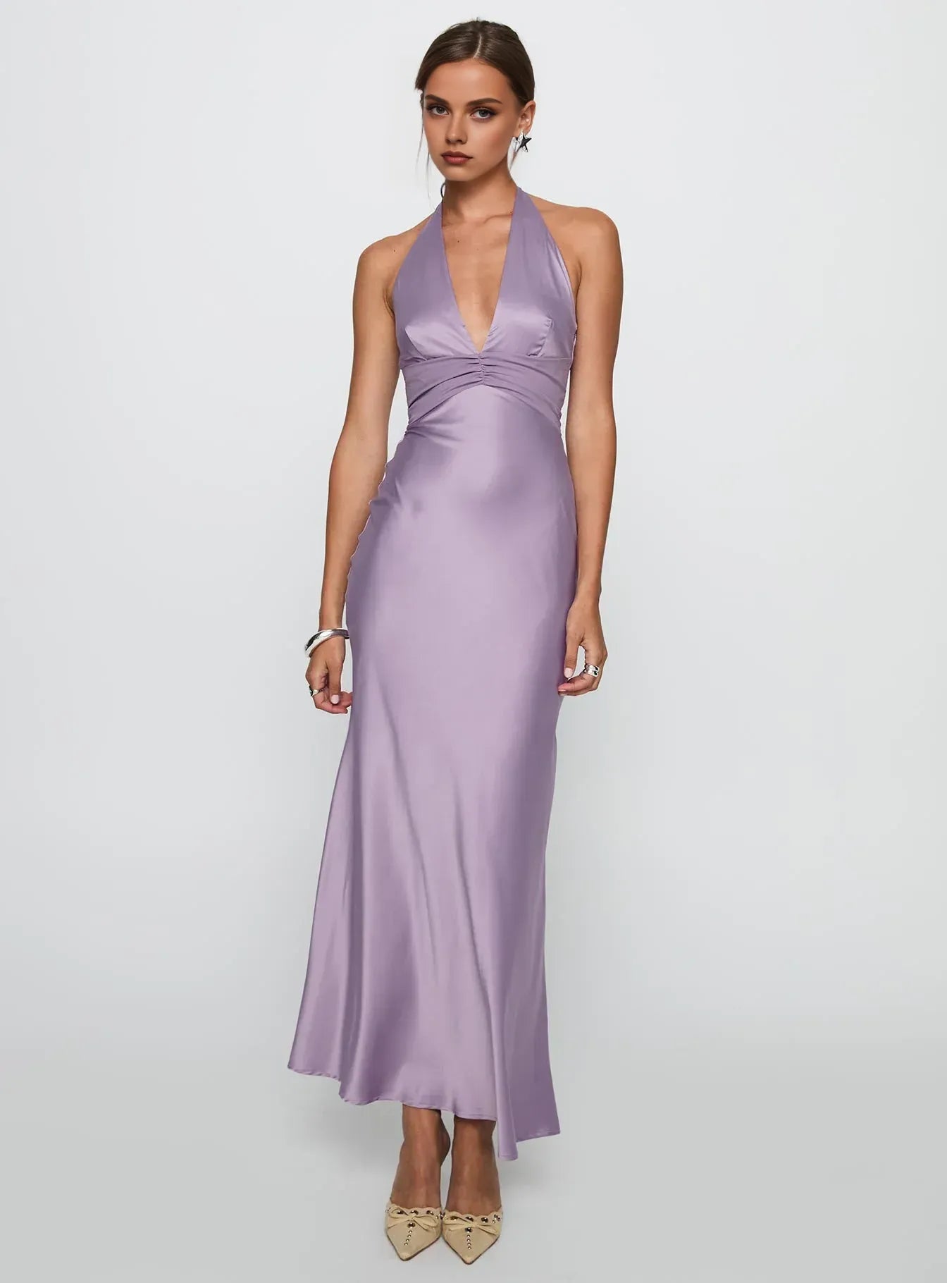 Modern Mermaid/Trumpet Halter V Neck Sleeveless Backless Floor-Length Prom Dress